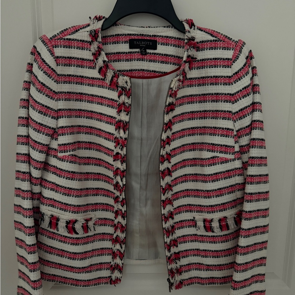 Talbots Women's Blazer - Pink, Black, White Stripes
